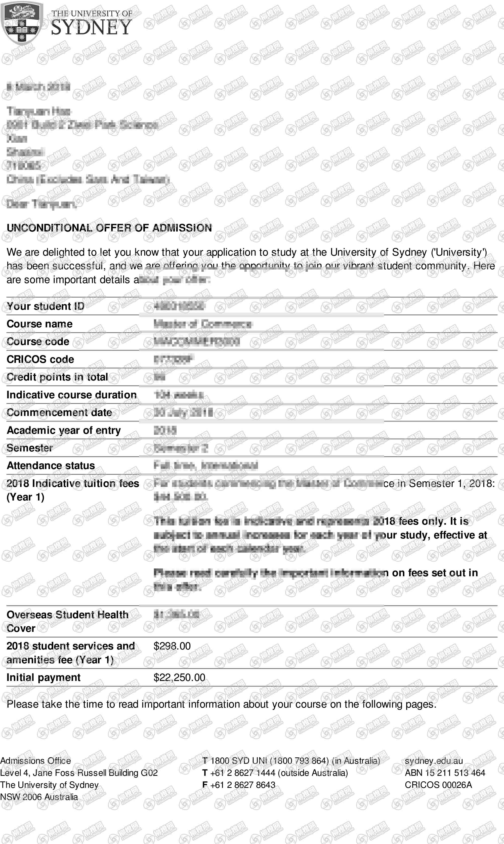 郝同學澳大利亞悉尼大學研究生offer_澳大利亞留學成功案例-柳橙網